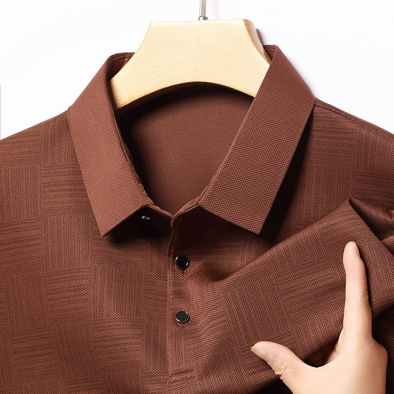 Camiseta polo para hombre de punto con textura geométrica y manga larga - Hugo