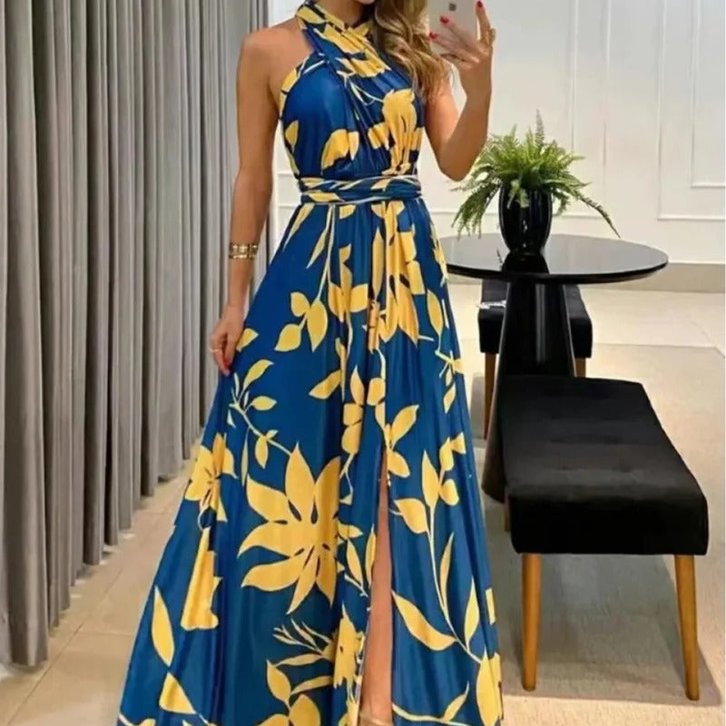 Vestido largo para mujer asimétrico plisado con abertura lateral - Soraya