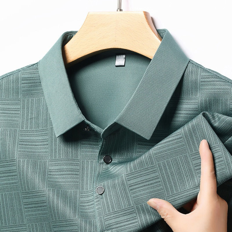 Camiseta polo para hombre de punto con textura geométrica y manga larga - Hugo
