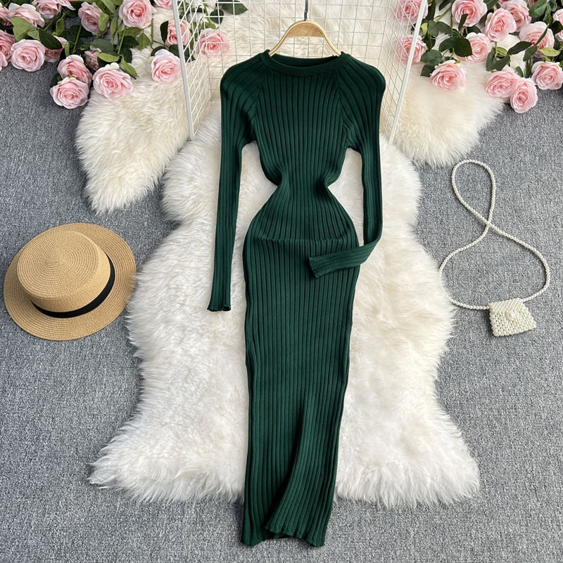 Vestido ajustado punto manga larga - Elina