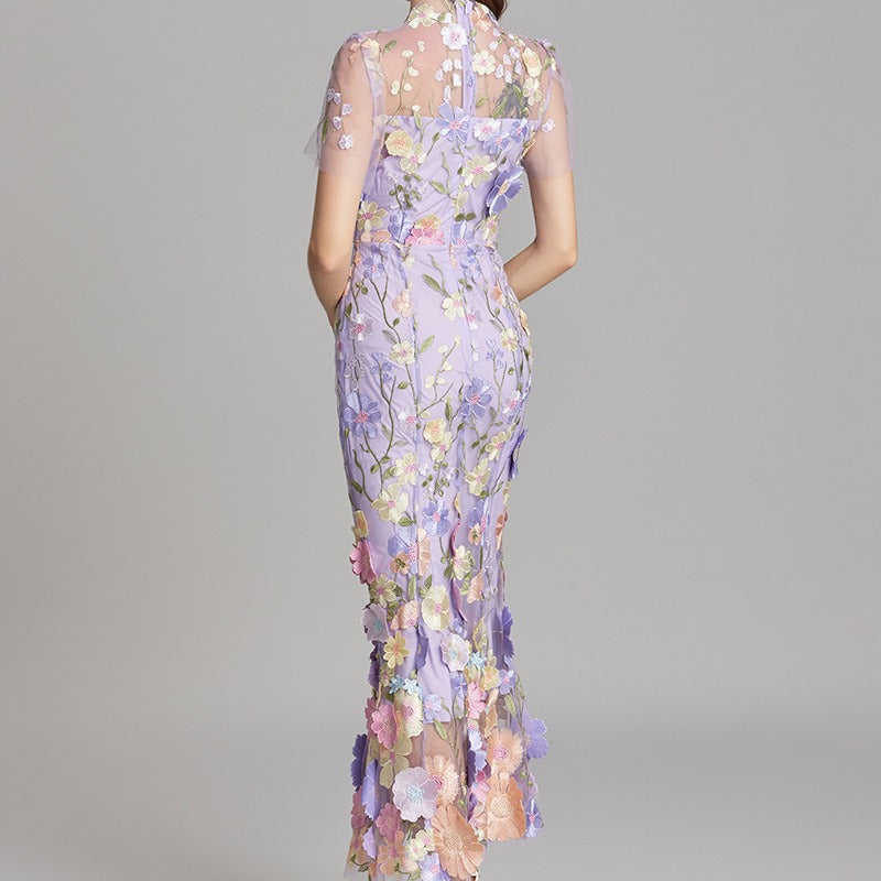 Vestido largo floral bordado mujer - Fiorella
