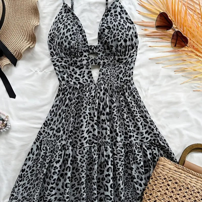 Vestido corto mujer tirantes estilo animal print plisado - Enara