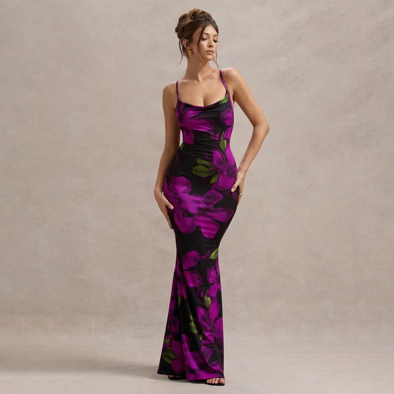 Vestido mujer largo ajustado tirantes estampado floral - Delia
