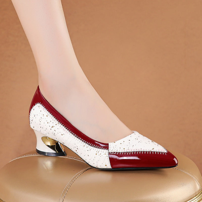 Zapatos de tacón bajo mujer cuero auténtico estilo vintage - Emma