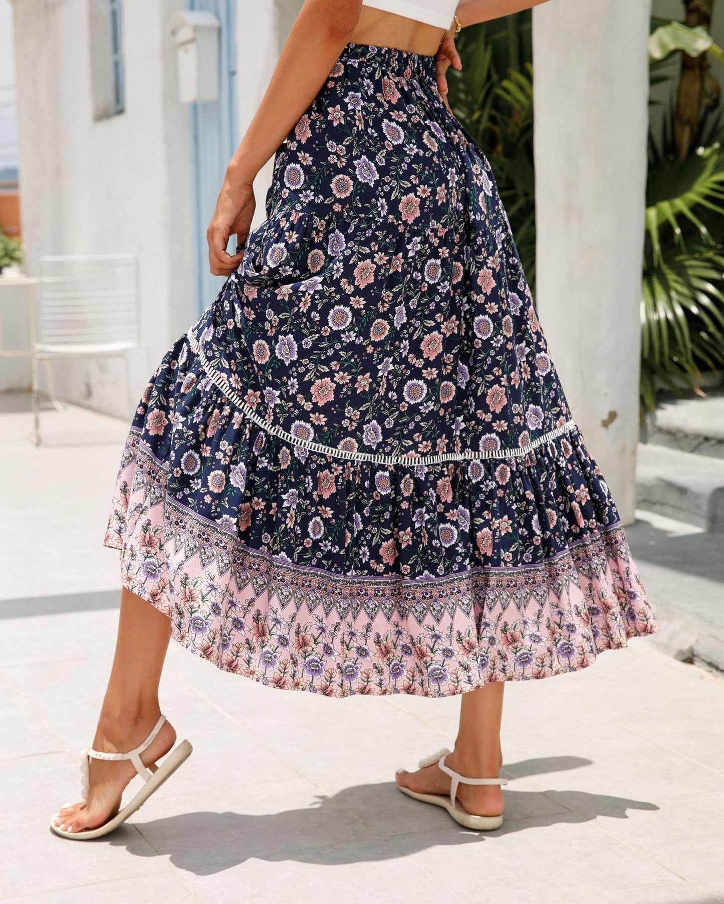 Falda larga mujer estampado floral bohemio - Vianey