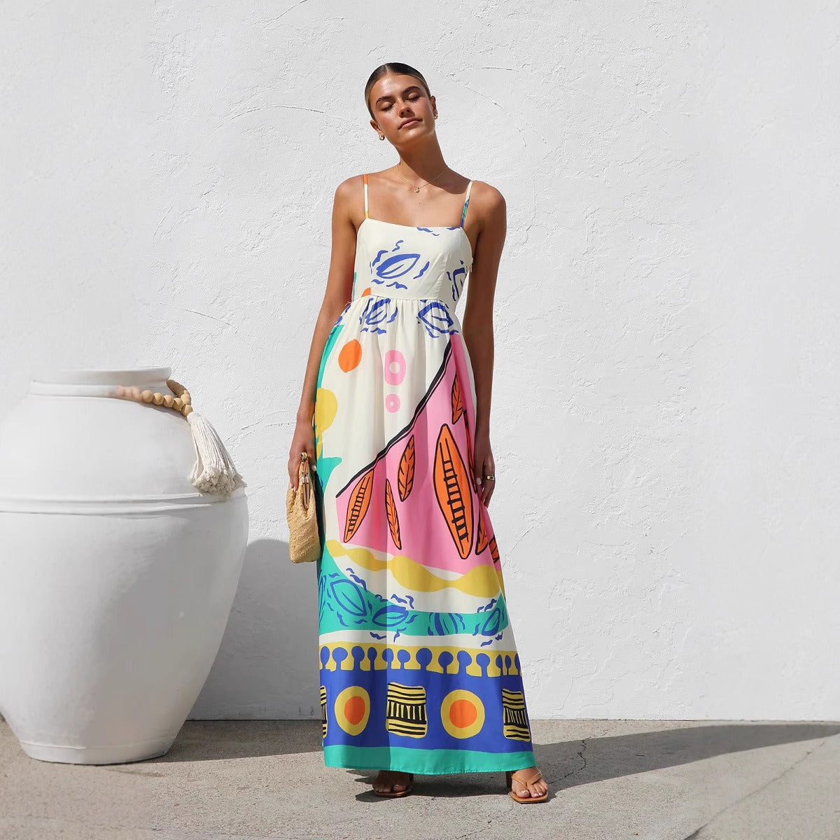 Vestido para mujer de tirantes estampado largo fluido - Naïma