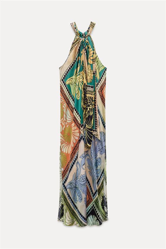 Jena - Vestido midi de seda estampada con cuello halter