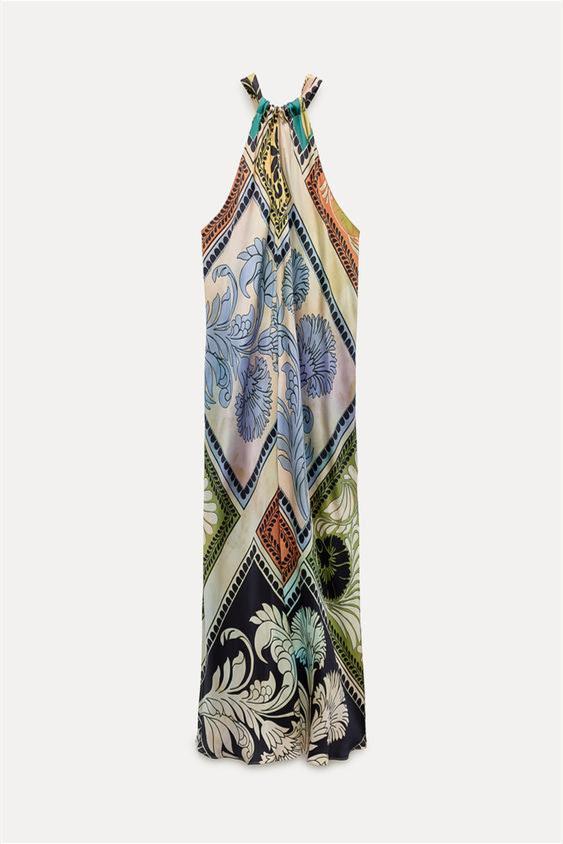 Jena - Vestido midi de seda estampada con cuello halter