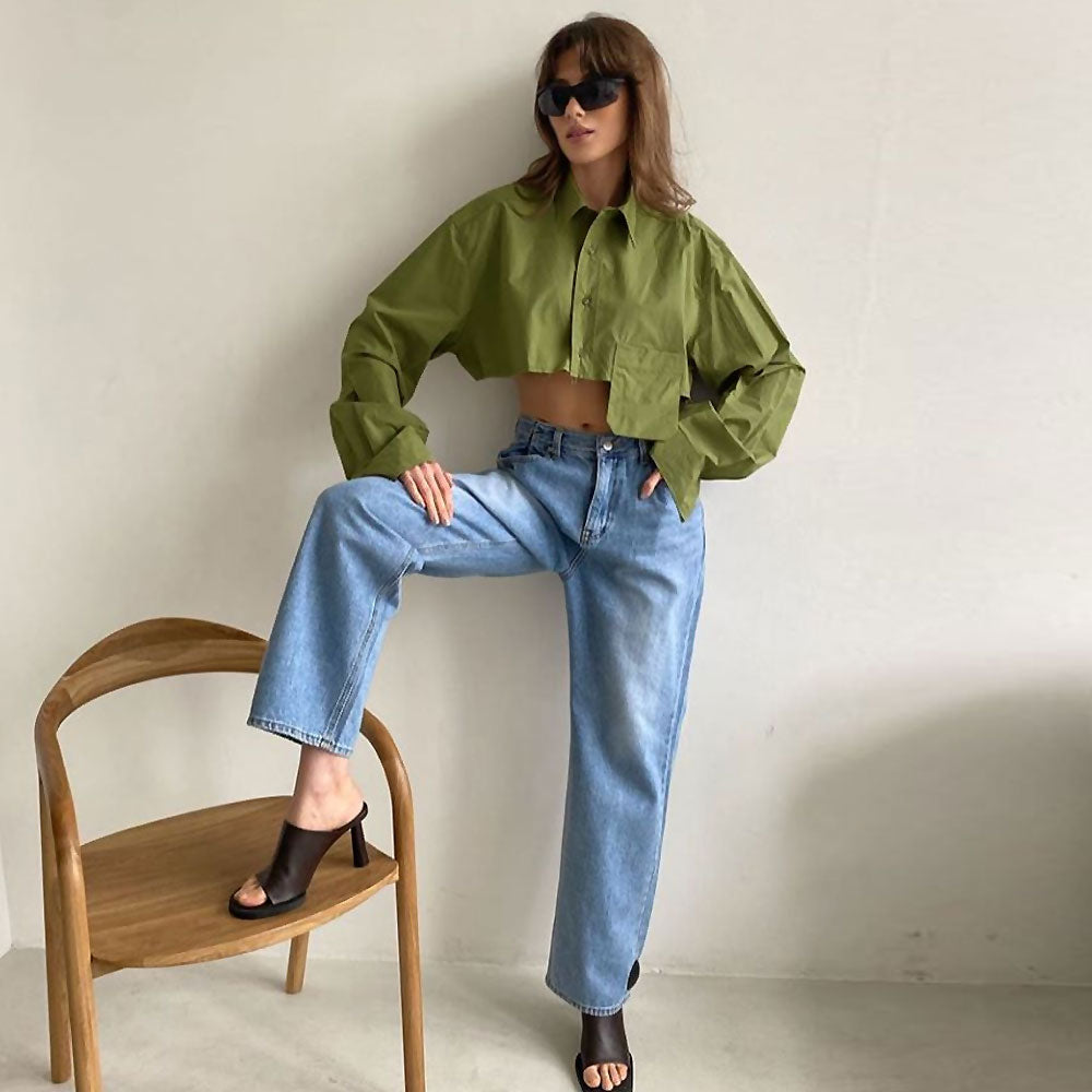 Scarlett - Camisa verde oversize con botones