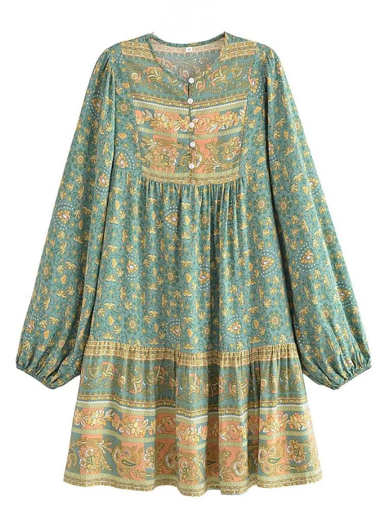 Freya - Mini vestido campesino con estampado de empalme