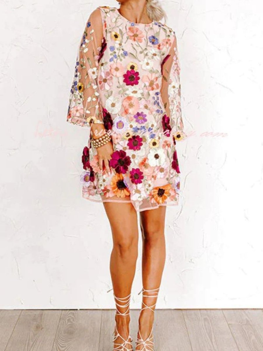 Flaura - Moda floral tridimensional Vestido corto a la cadera