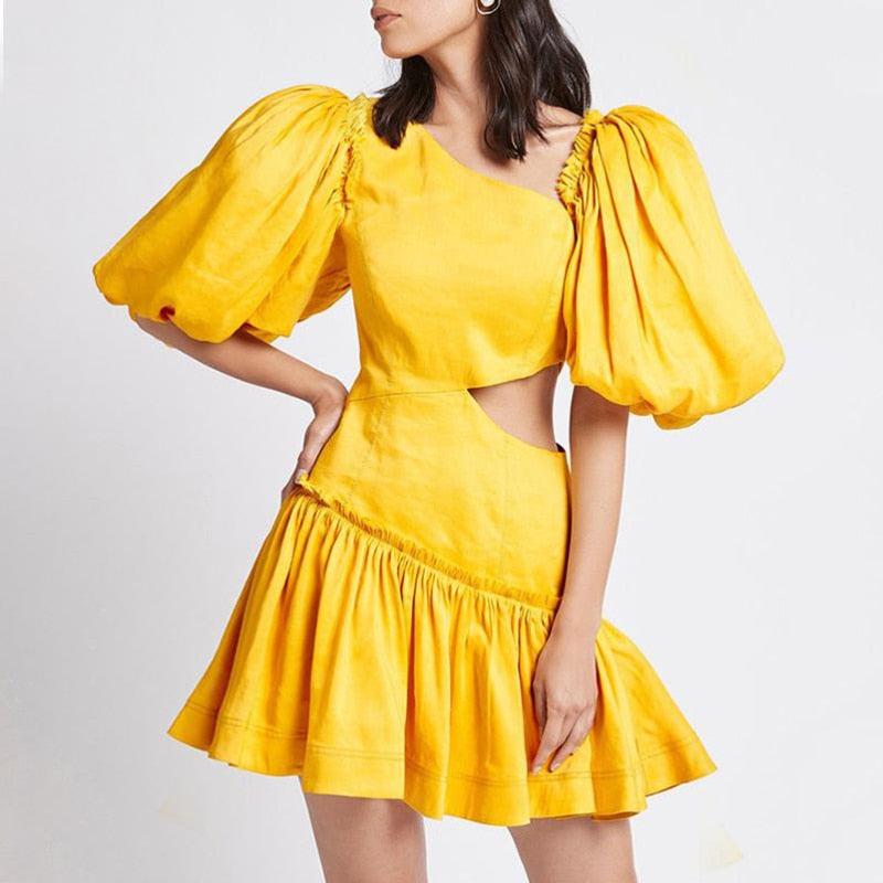 Heidy - Vestido asimétrico con mangas abullonadas