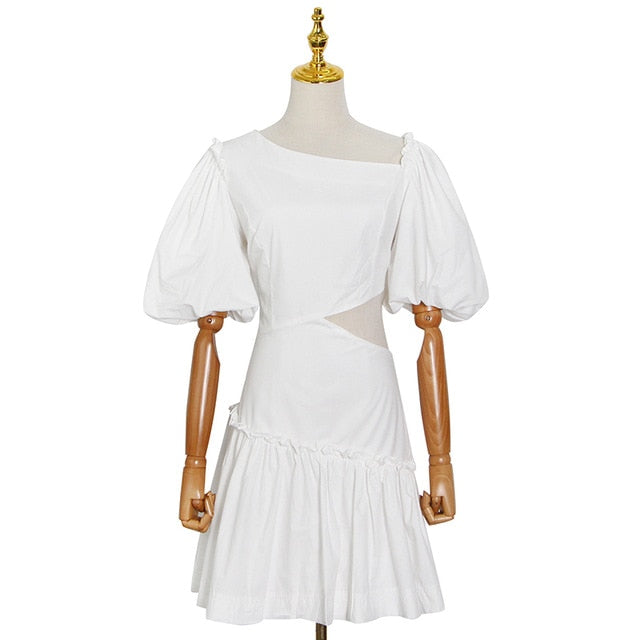 Heidy - Vestido asimétrico con mangas abullonadas