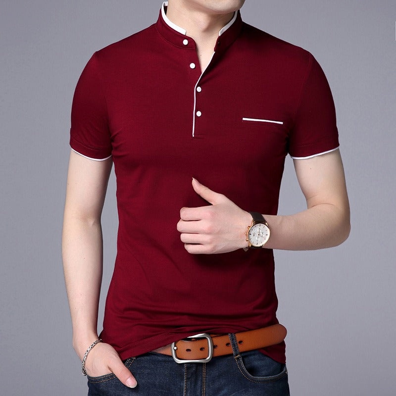 Polo manga corta hombre algodón cuello mao moderno - Álvaro