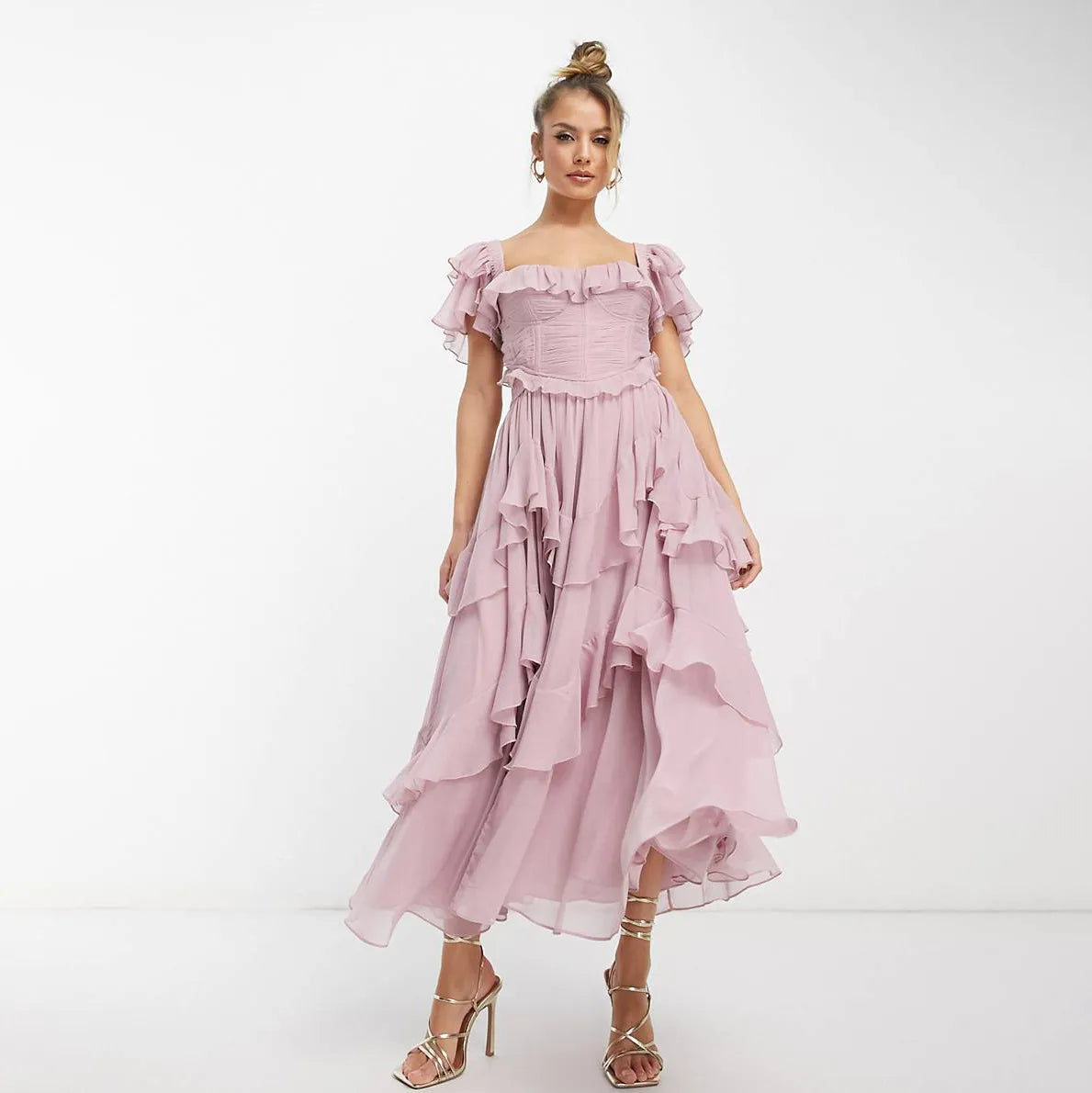 Valery - Vestido largo con volantes de moda para fiesta