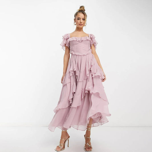 Valery - Vestido largo con volantes de moda para fiesta