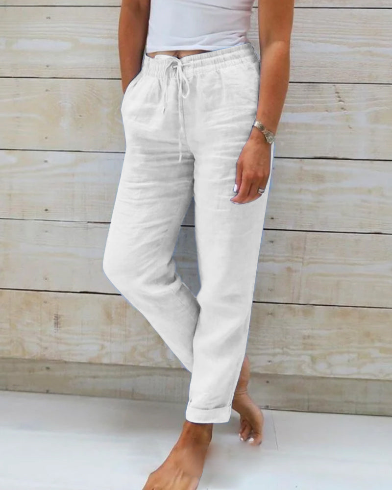 Pantalones de ocio para mujer - Cordón - Cropped