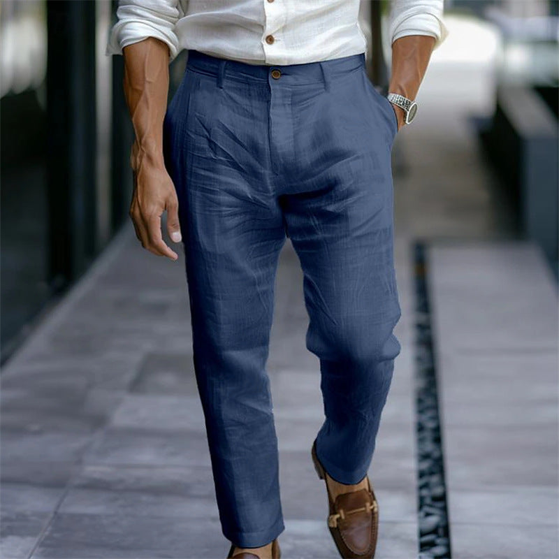 Pantalón hombre lino recto blanco estilo casual elegante - Adriano