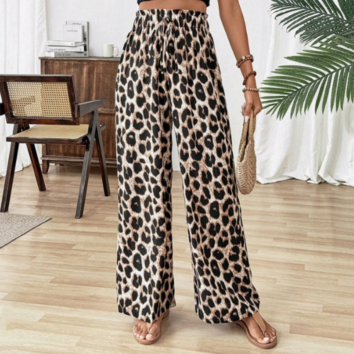 Pantalones anchos para mujer con estampado leopardo estilo casual - Camila