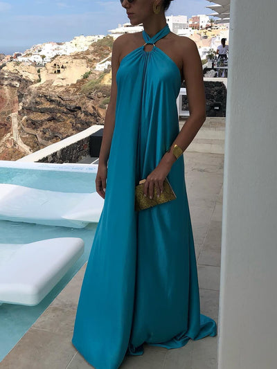 Emilia - Vestido de verano acampanado de satén con cuello halter