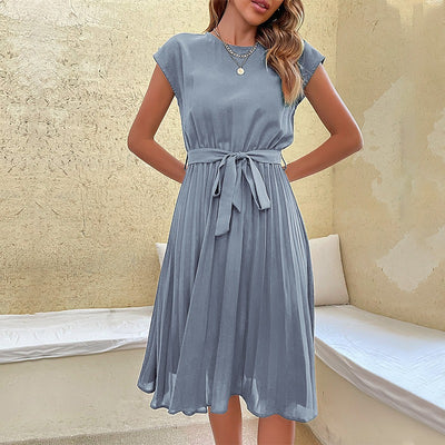 Vestido midi para mujer plisado con cinturón estilo elegante - Julieta