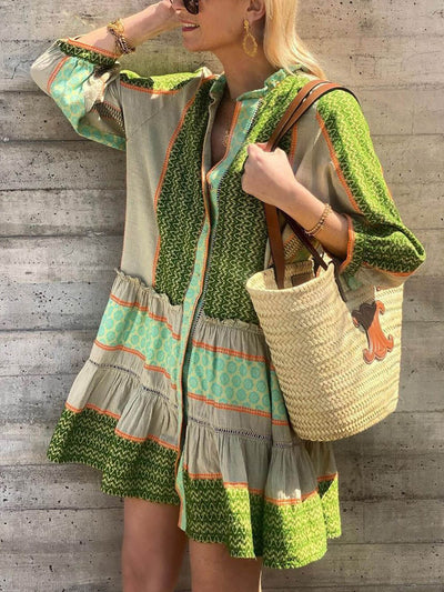 Gloria - Minivestido de manga tres cuartos con estampado étnico