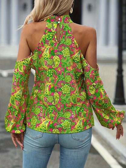 Maricel - Blusa con cuello halter y estampado paisley