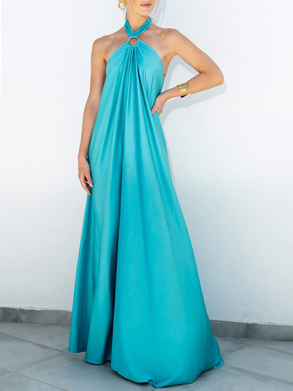 Emilia - Vestido de verano acampanado de satén con cuello halter
