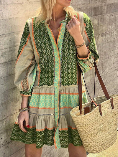 Gloria - Minivestido de manga tres cuartos con estampado étnico