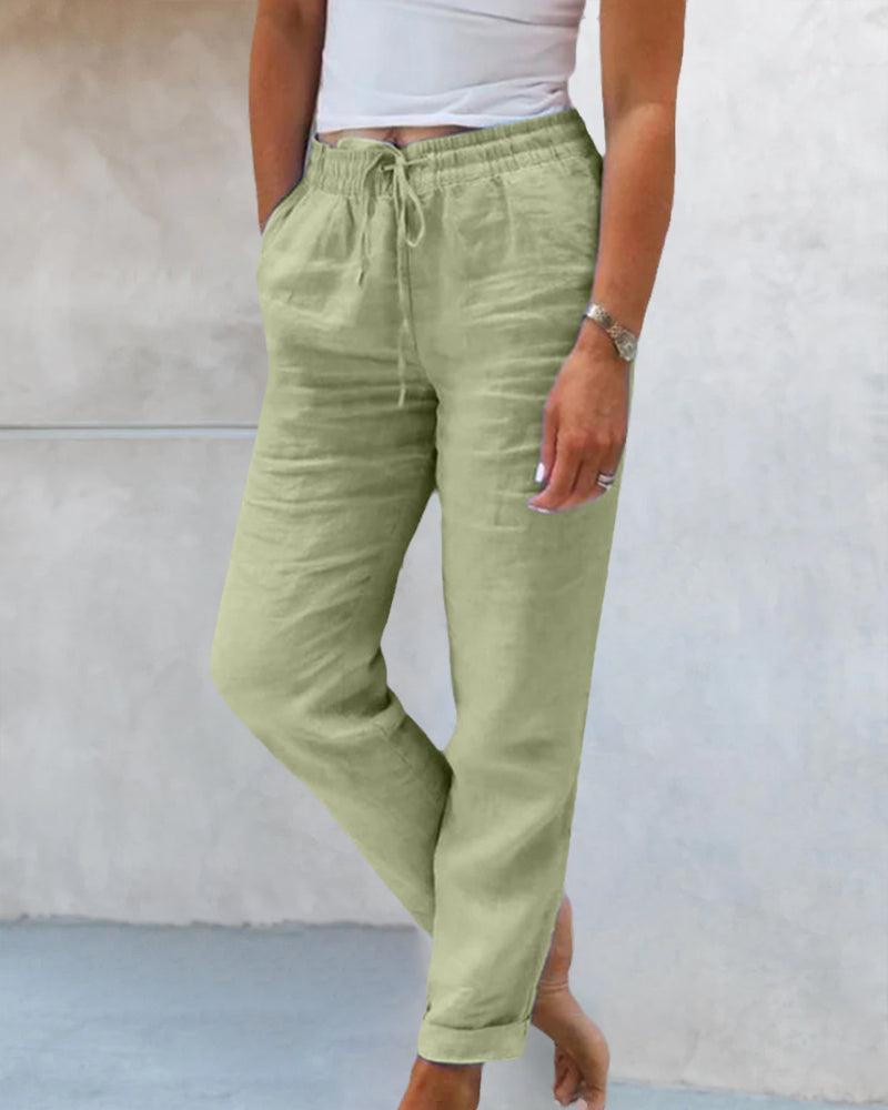 Pantalones de ocio para mujer - Cordón - Cropped