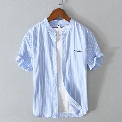 Camisa casual hombre rayas verticales y bordado minimalista - Nolan