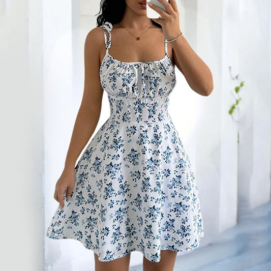 Vestido corto para mujer floral con tirantes y volantes estilo veraniego - Amalia