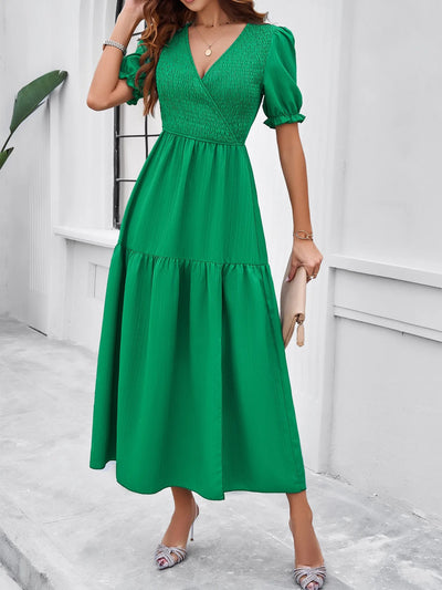 Vestido midi mujer nido de abeja escote cruzado - AmeliaV