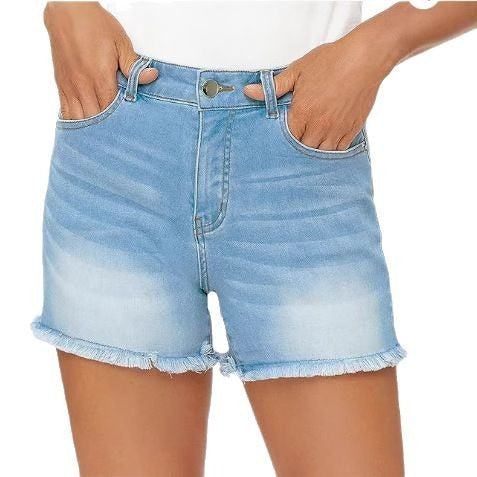 Shorts vaqueros para mujer tiro alto con bordes desflecados - Bianca