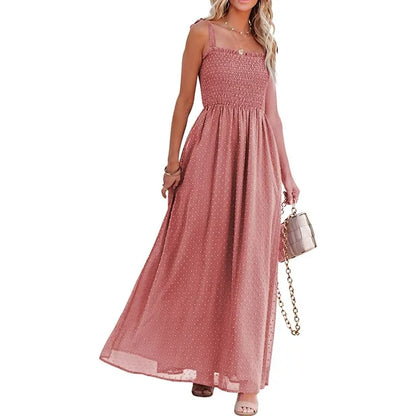 Larada - Vestido maxi vaporoso con un delicado estampado de lunares