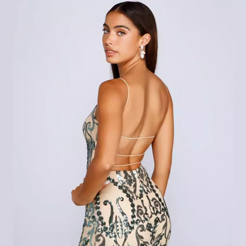 Vestido de fiesta para mujer con efecto bordado de lentejuelas - Kalea