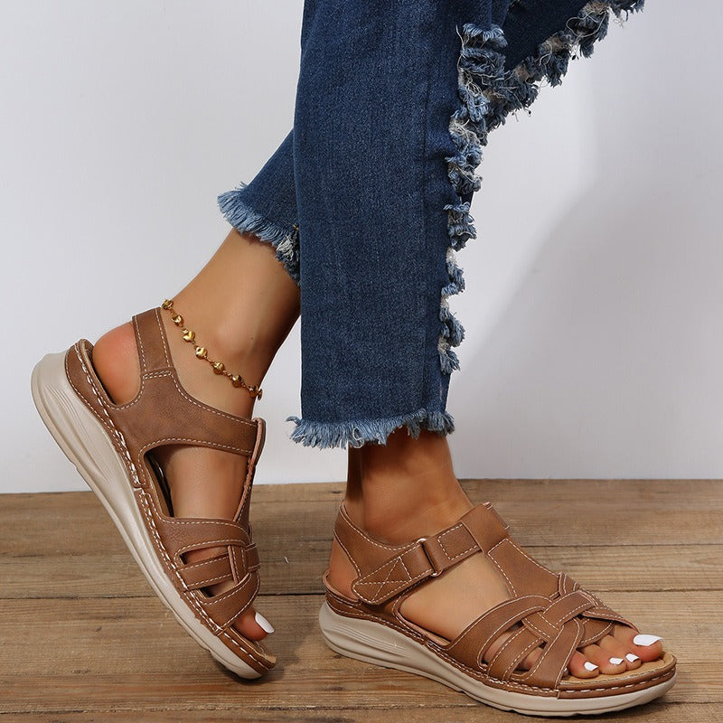 Sandalias cuña mujer diseño cruzado casual marrón - Eliane