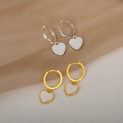 Pendientes Mujer Aro Dorado Corazón Nacarado - Elsa
