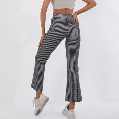 Pantalón acampanado para mujer de tejido elástico con estampado clásico - Renata