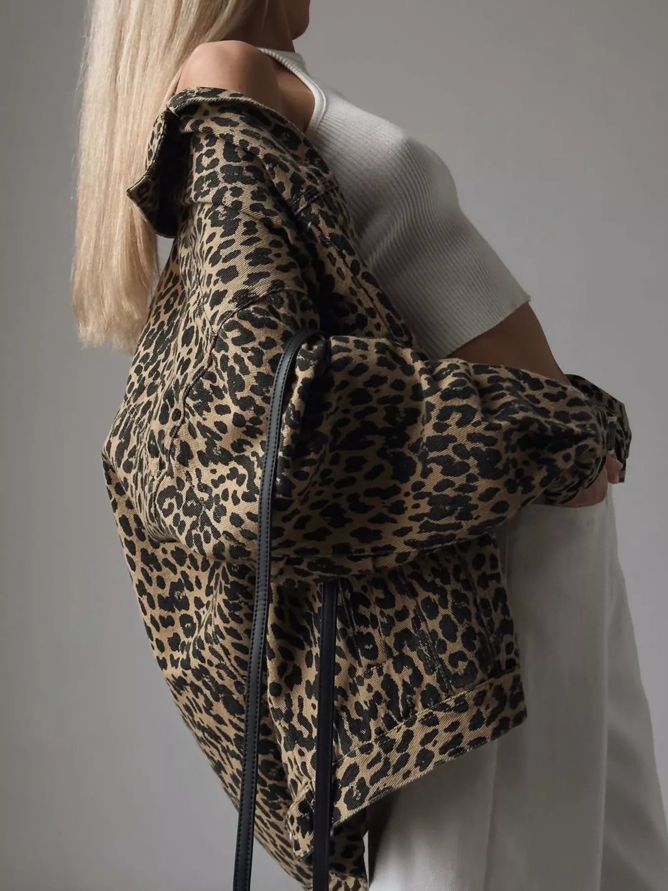 Chaqueta denim con estampado de leopardo - Elarine