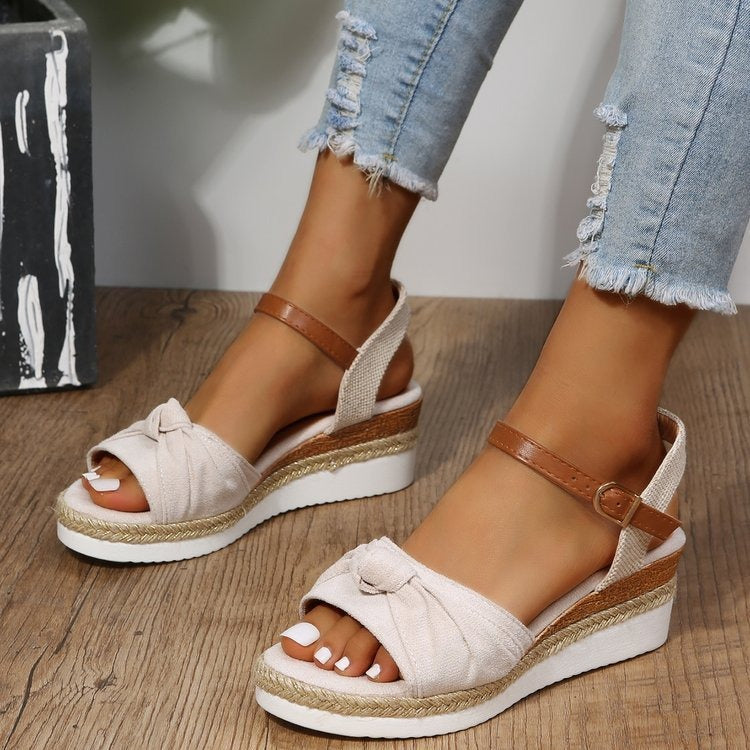 Sandalias para mujer de lona con lazo estilo plataforma casual - Beatriz