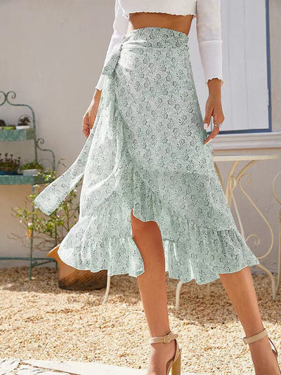 Hana - Falda floral de gasa con aberturas y tirantes