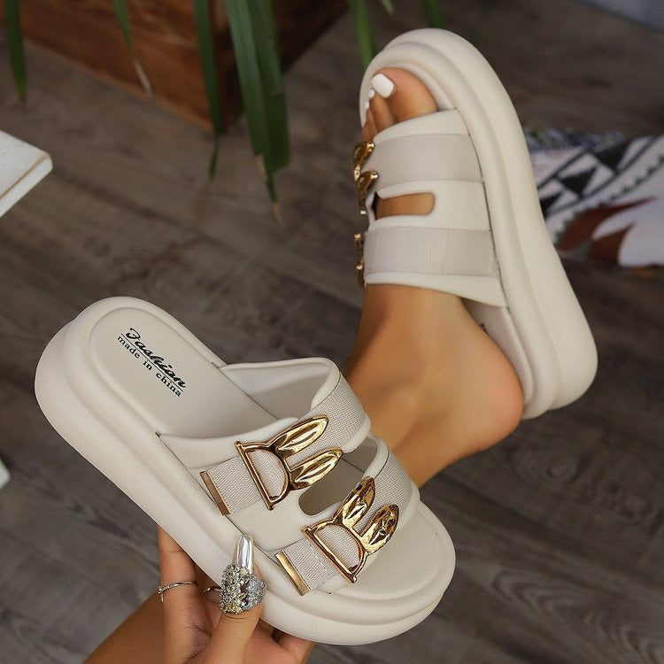 Sandalias para mujer con plataforma acolchada diseño metálico - Julieta