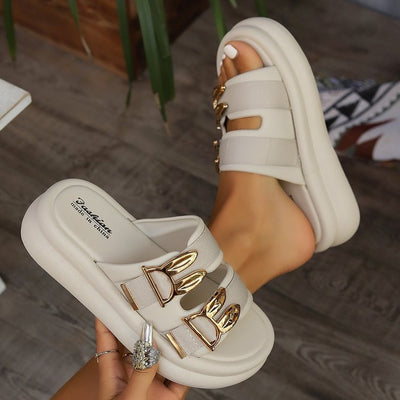 Sandalias para mujer con plataforma acolchada diseño metálico - Julieta