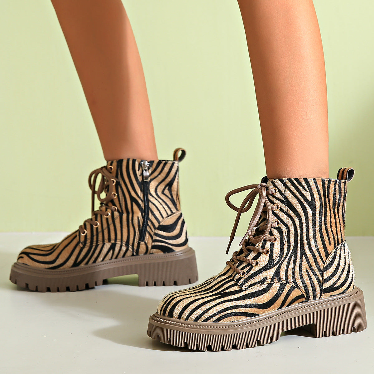 Botines de invierno para mujer con cordones y estampado animal - Samantha