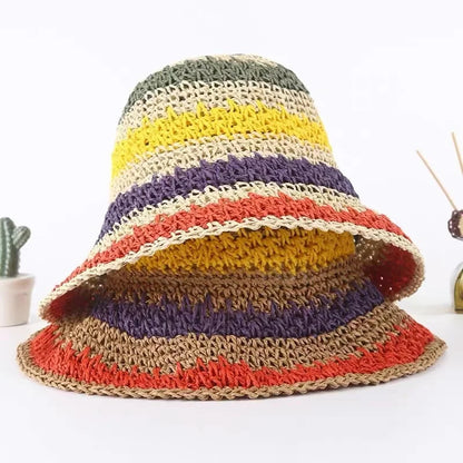 Colorido sombrero de cubo tejido a mano de moda