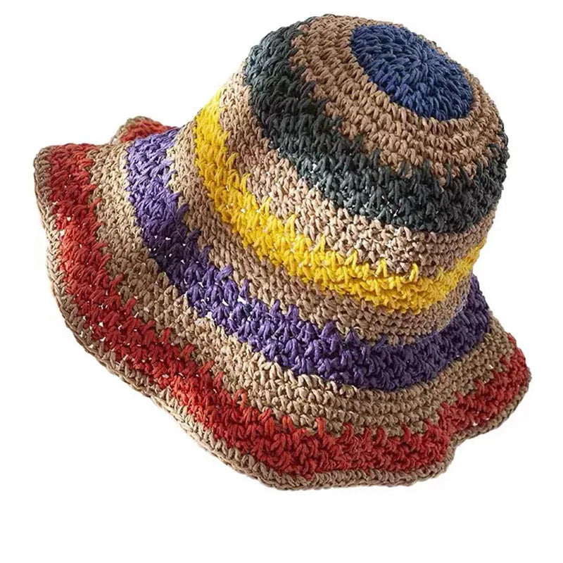 Colorido sombrero de cubo tejido a mano de moda