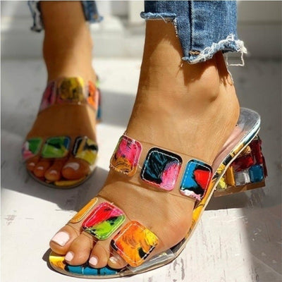 Sandalias de tacón grueso mujer diseño multicolor artístico - Camila