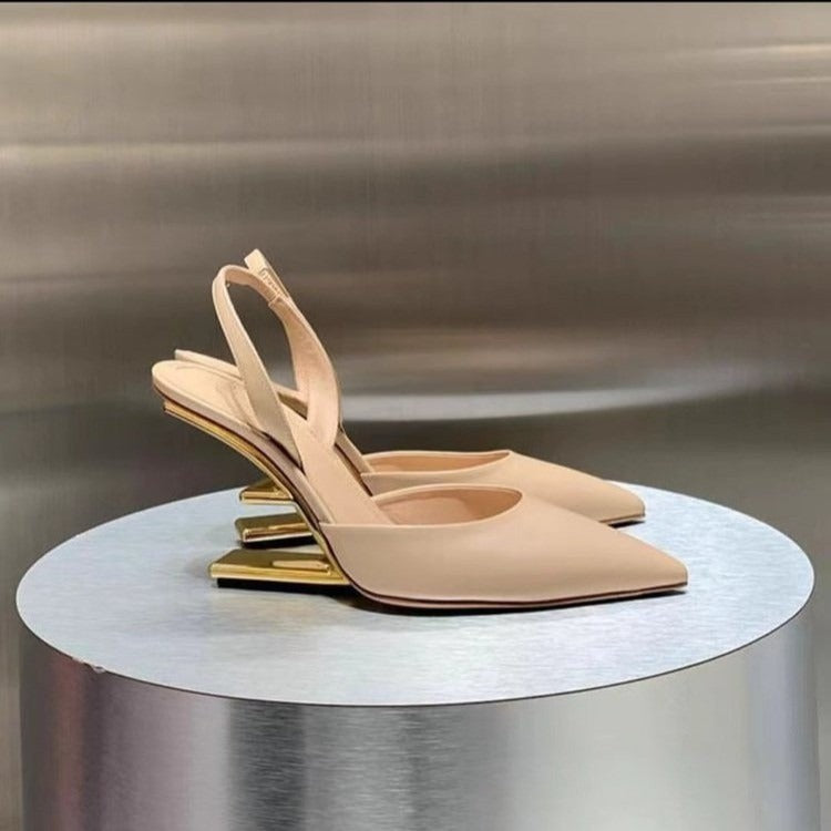 Sandalias de tacón para mujer con diseño geométrico metálico punta fina - Valeria