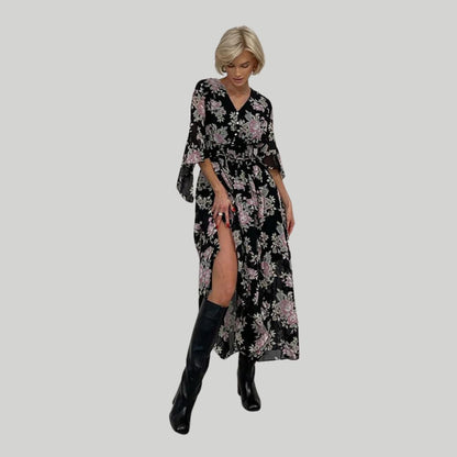 Norian - Vestido midi floral con escote en V